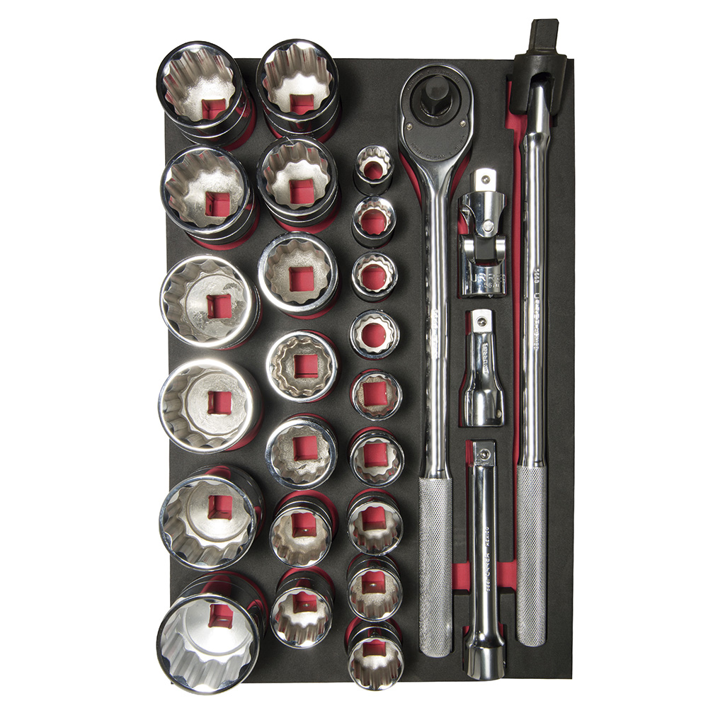 Juego de dados cortos y accesorios cuadro 3/4" en pulgadas, 27 piezas