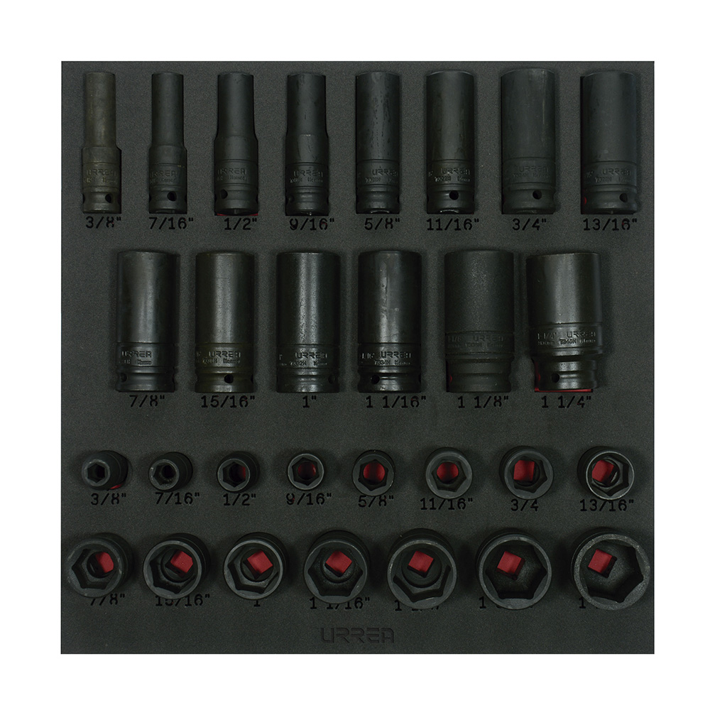 Juego de dados de impacto cortos y largos en pulgadas cuadro de 1/2", 29 piezas