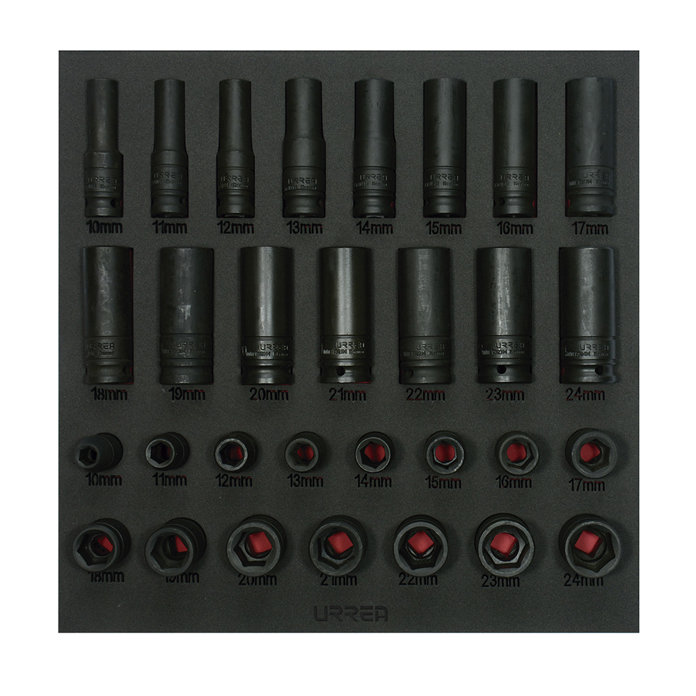 Juego de dados de impacto cortos y largos métricos cuadro de 1/2", 30 piezas