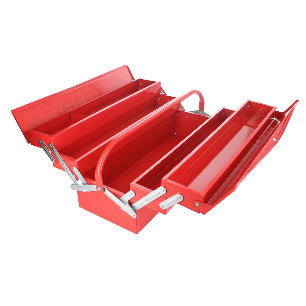 Caja portaherramientas metálica tipo acordeón roja 7" x 21" x 8"