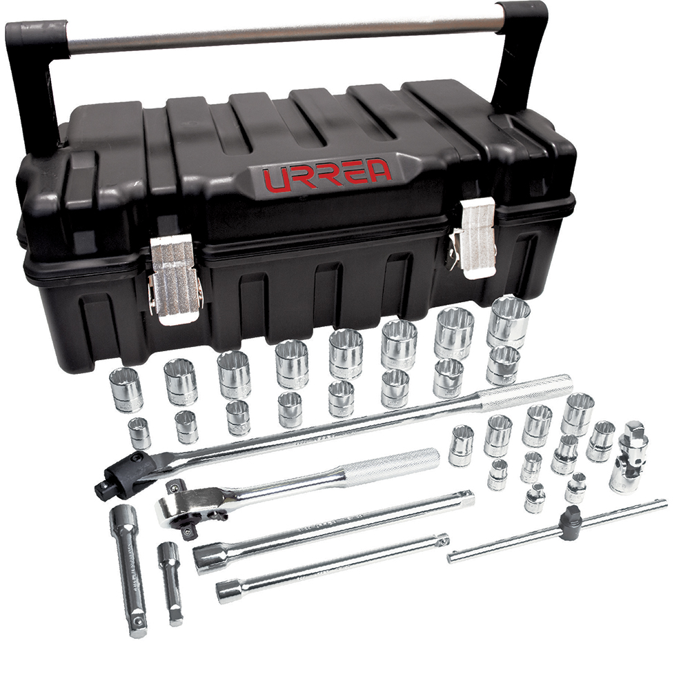 Juego de dados y accesorios cuadro de 3/8" y 1/2" en pulgadas, 35 piezas