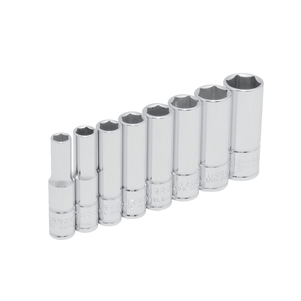 Juego de dados largos cuadro de 1/4", 6 puntas, en pulgadas, en riel, 8 piezas