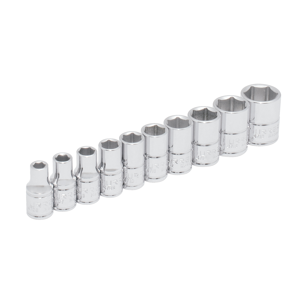 [47106] Juego de dados cuadro de 1/4", 6 puntas, en pulgadas, en riel, 10 piezas