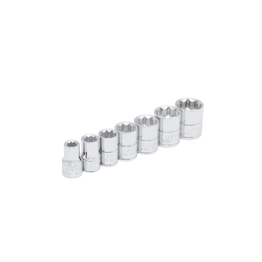 Juego de dados cuadro de 3/8", en pulgadas, 8 puntas en riel, 7 piezas