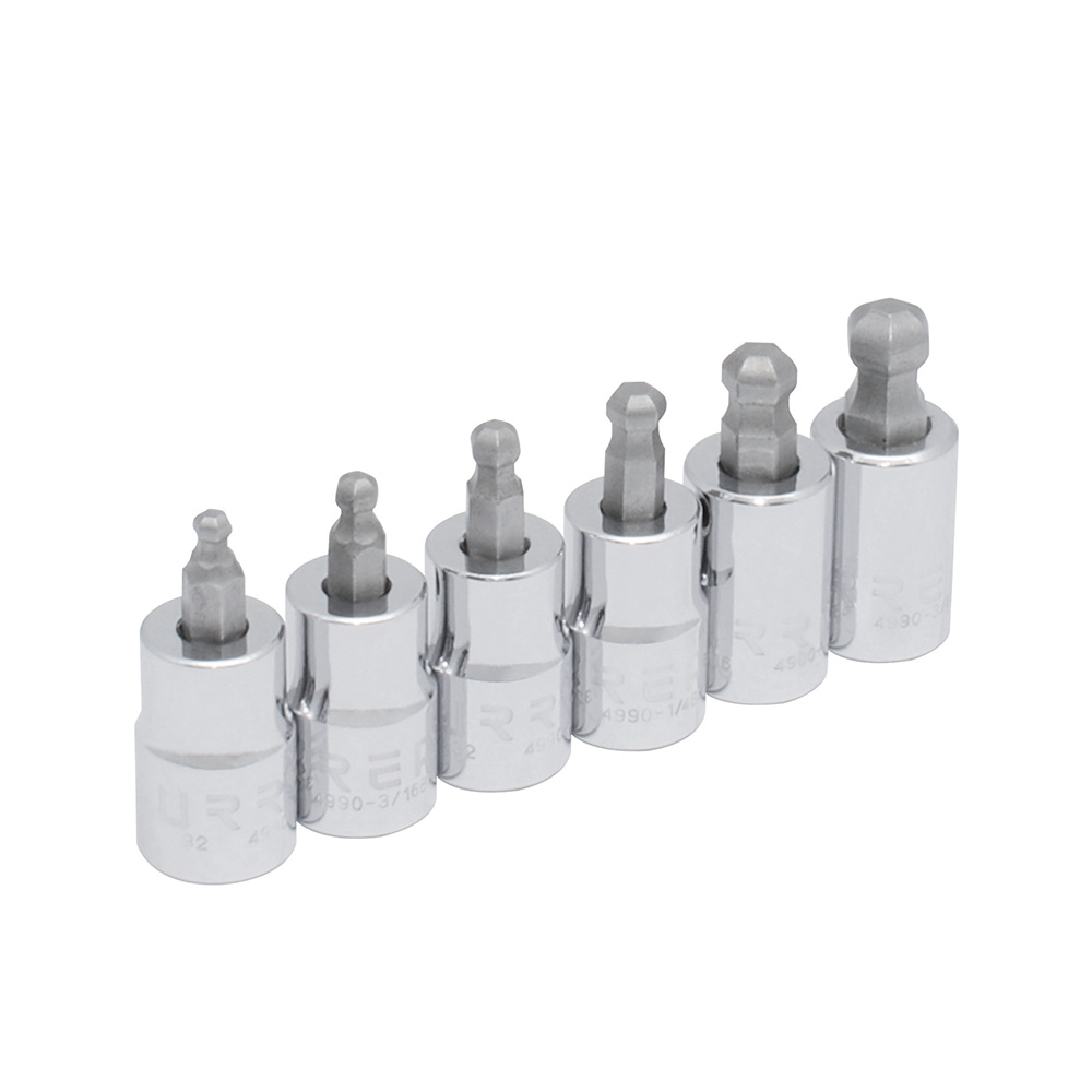 Juego de dados punta hexagonal tipo bola cuadro de 3/8", 6 puntas en pulgadas, 6 piezas
