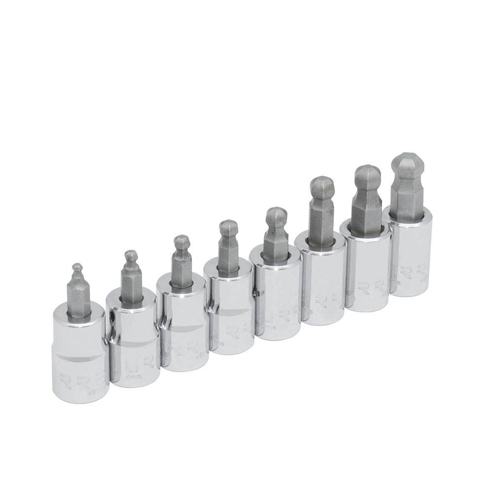 [4990BDM] Juego de dados con punta hexagonal tipo bola cuadro de 3/8", métricos, 8 piezas