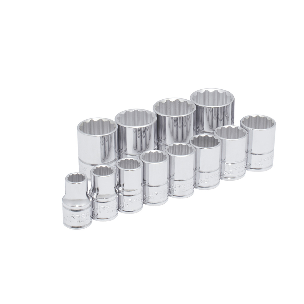 Juego de dados cuadro de 1/2", 12 puntas, métricos, en riel, 12 piezas