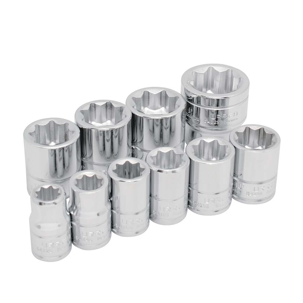 Juego de dados cuadro de 1/2", 8 puntas, en pulgadas, en riel, 10 piezas