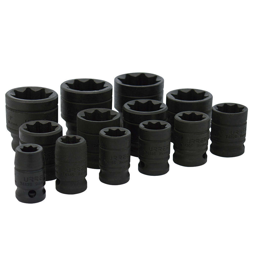 Juego de dados de impacto cuadro de 1/2", 8 puntas, en pulgadas, 13 piezas