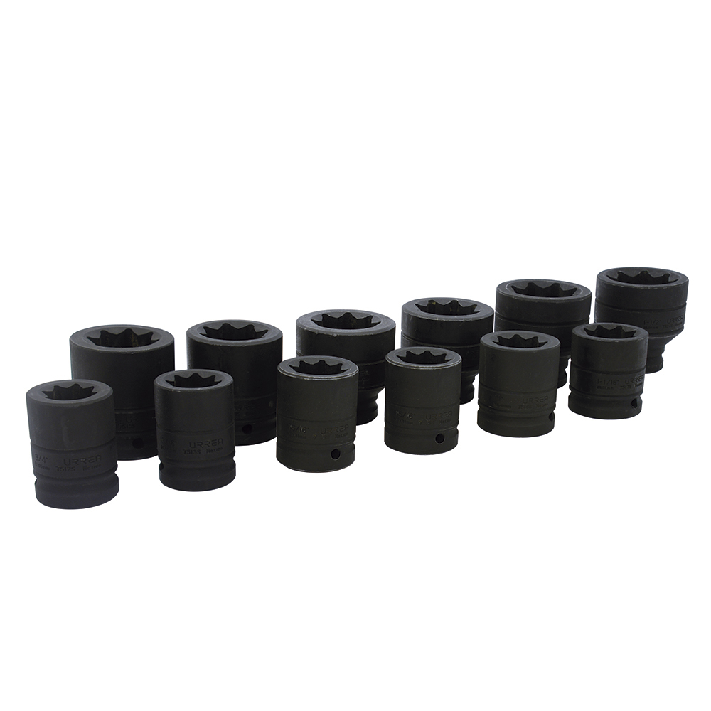 Juego de dados de impacto cuadro de 3/4", 8 puntas, en pulgadas, 12 piezas