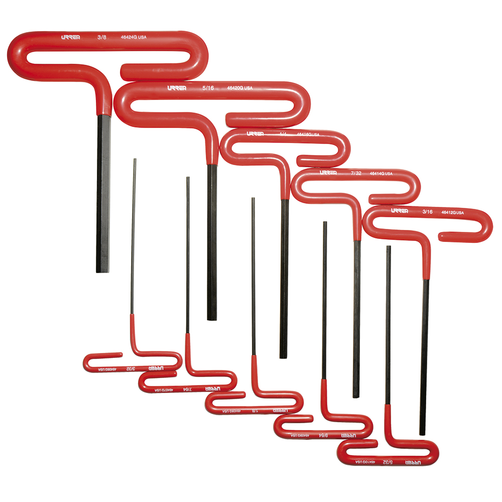 Juego de 10 llaves hexagonales tipo "T" con mango de vinil, en pulgadas