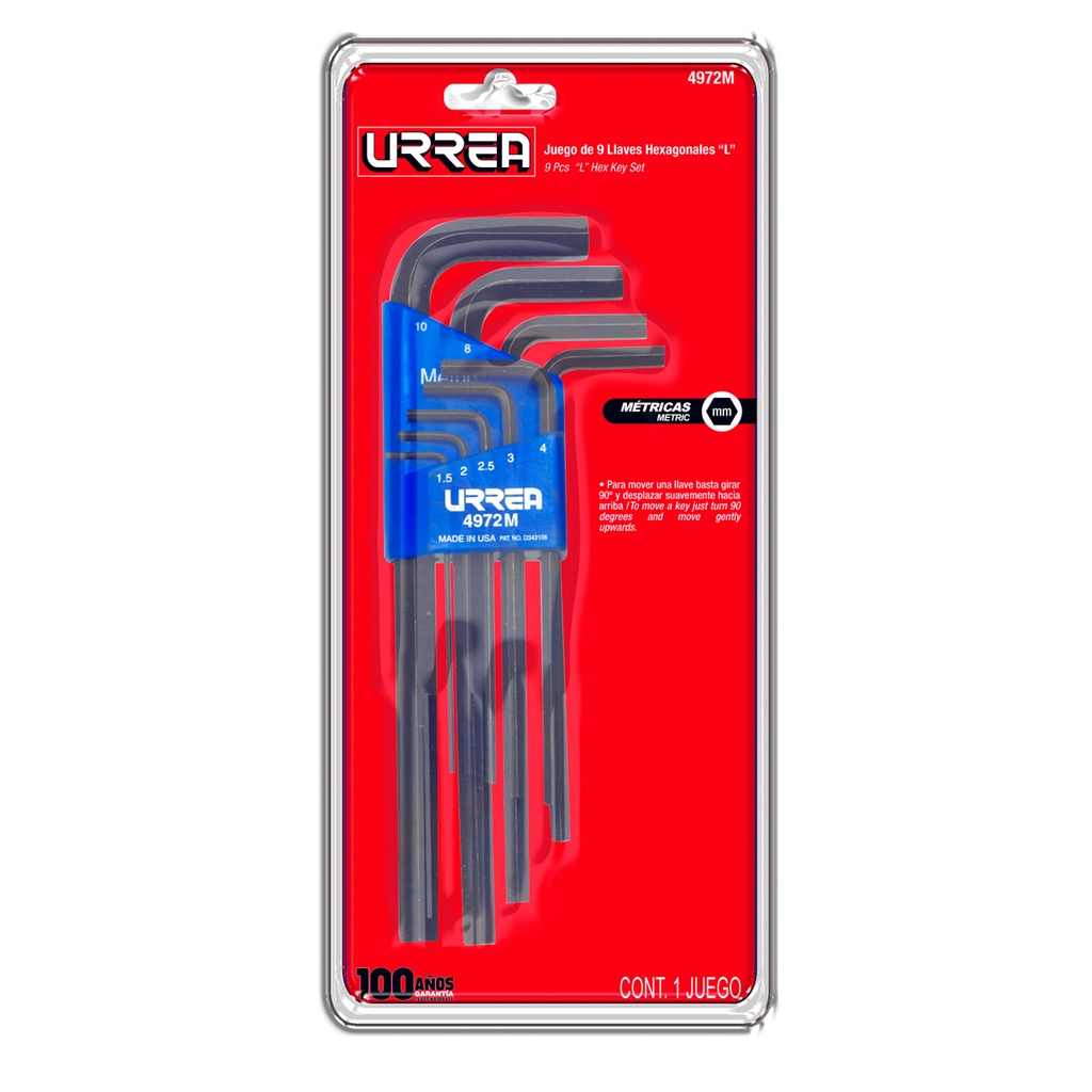 Juego de 7 llaves hexagonales tipo "L", métricas