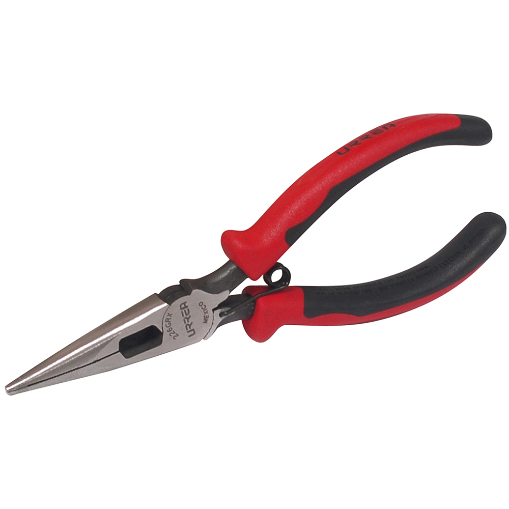 Pinza con mango bimaterial de 6-23/32" punta larga corte lateral con resorte