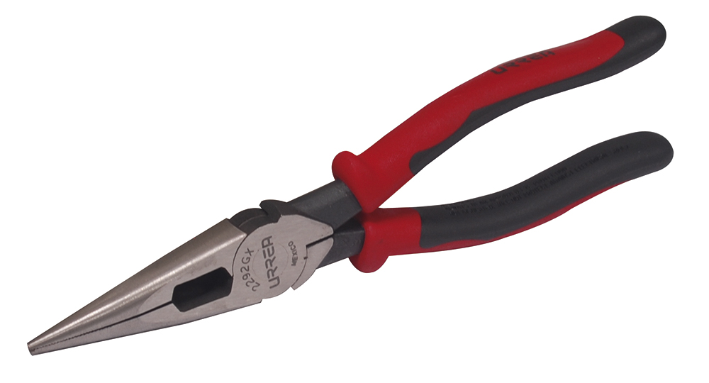 Pinza con mango bimaterial de 8-7/16" punta larga corte lateral sin resorte