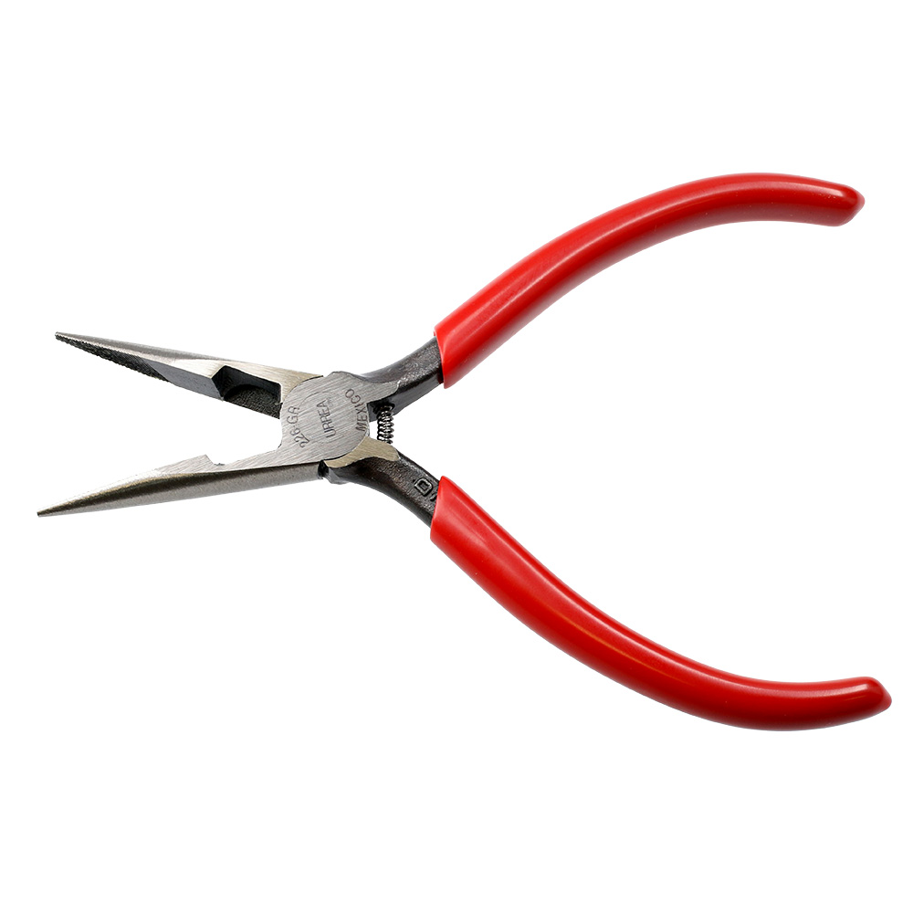 Pinza con mango rubber grip de 6-5/8" punta larga corte lateral con resorte