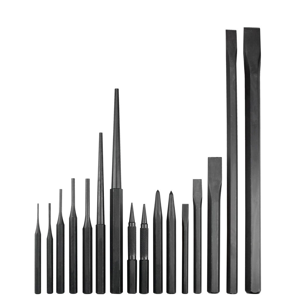 Juego de puntos, punzones, cinceles y botadores, 16 piezas