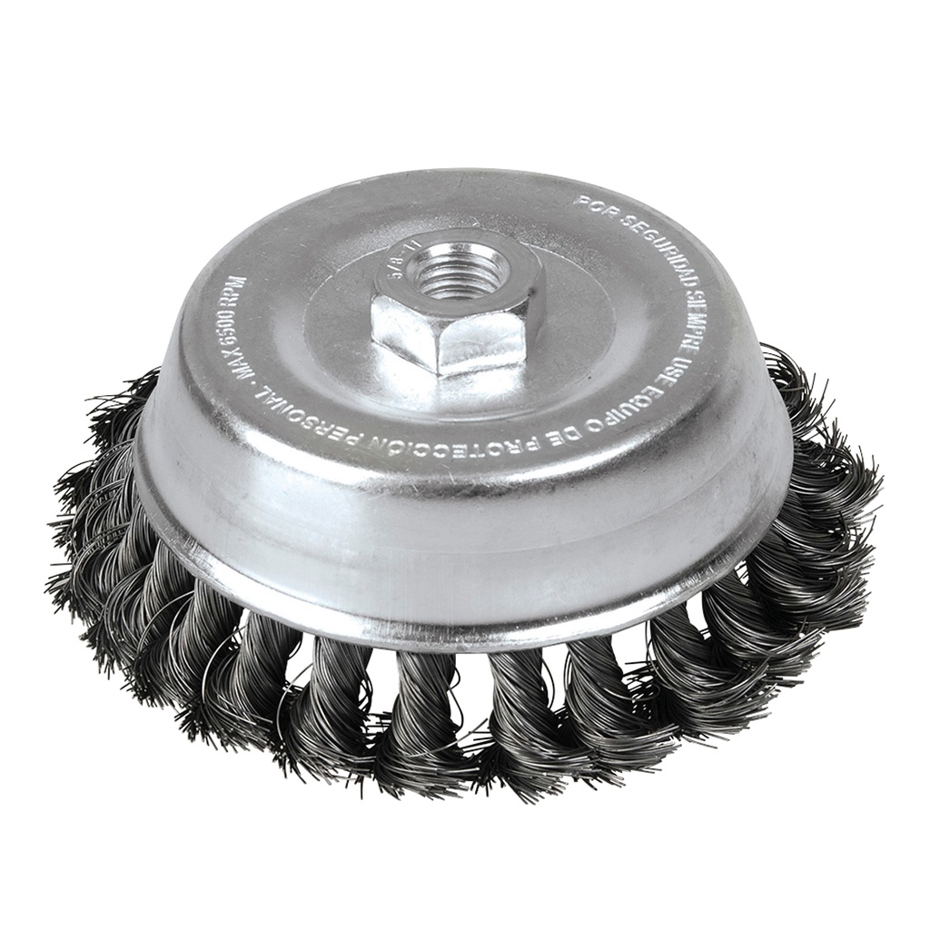 [C309] Carda copa trenzada alambre grueso 4" x 0.50 con rosca 5/8"