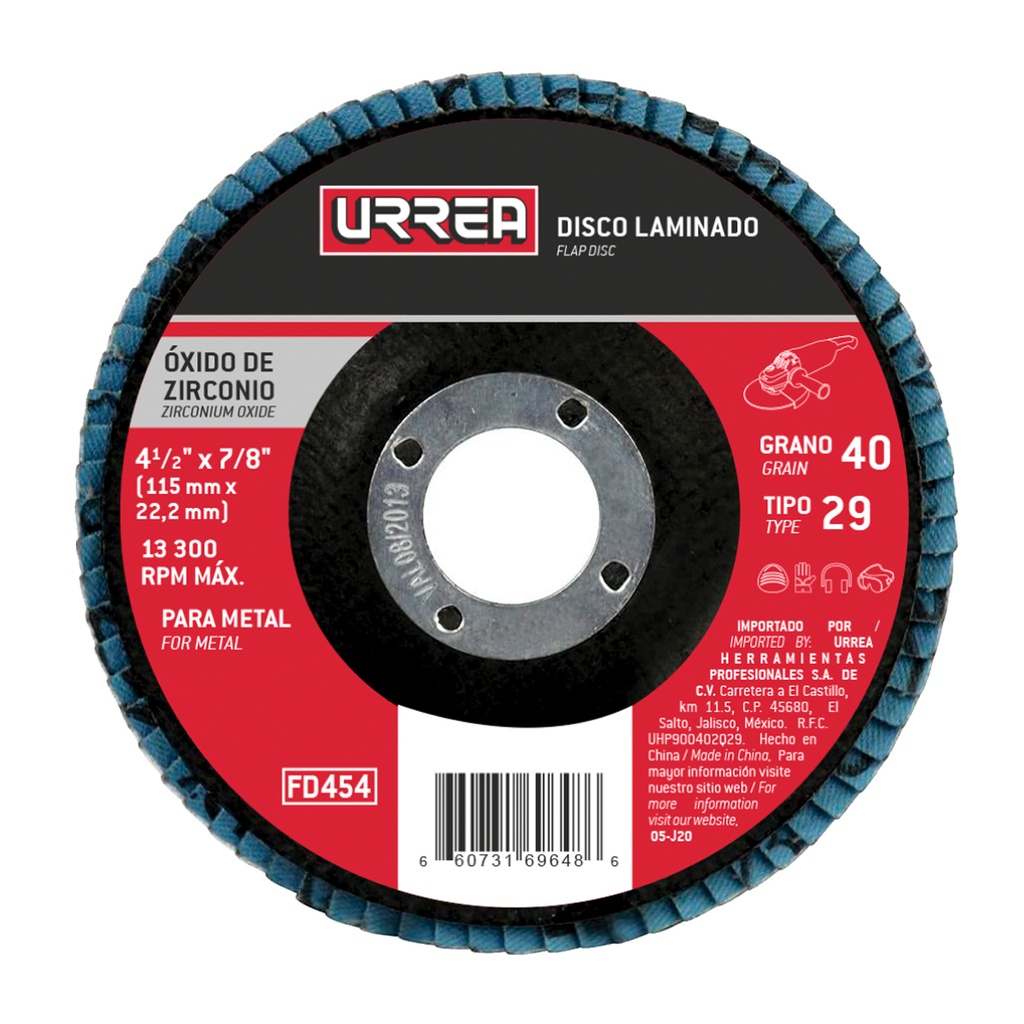 Disco laminado tipo 29 grano 40, 4-1/2"