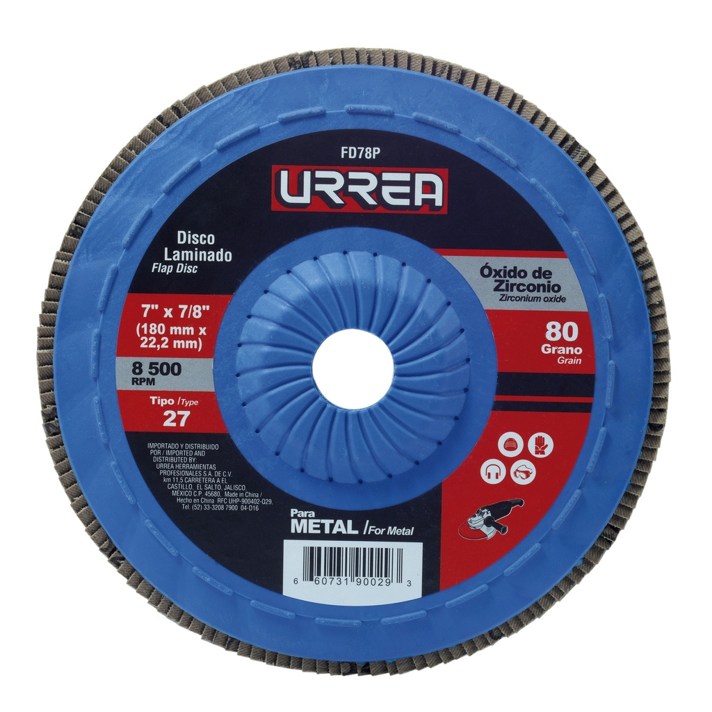 Disco laminado tipo 27 grano 80 con respaldo plástico, 7"