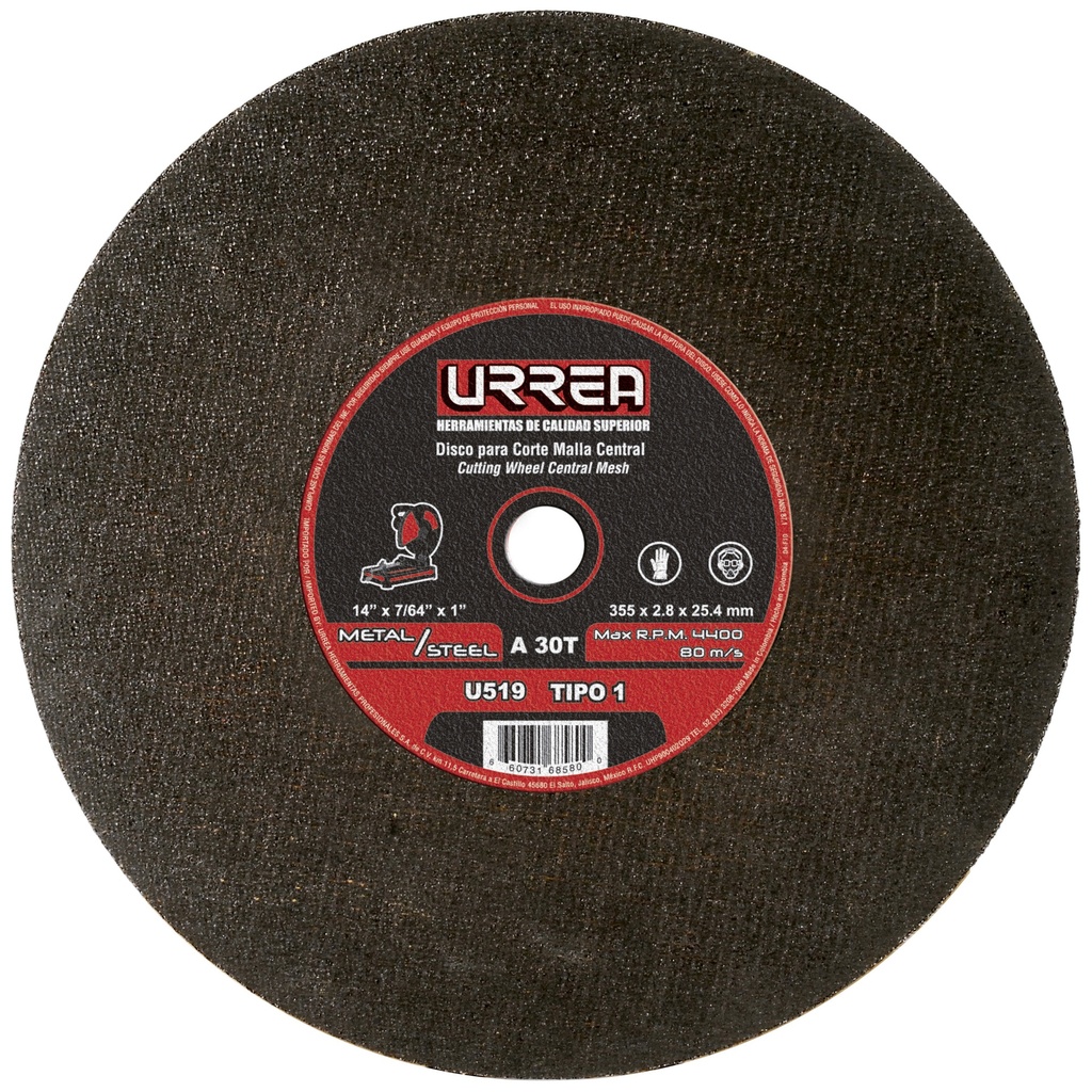 Disco abrasivo tipo 1 para metal 14" x 7/64"
