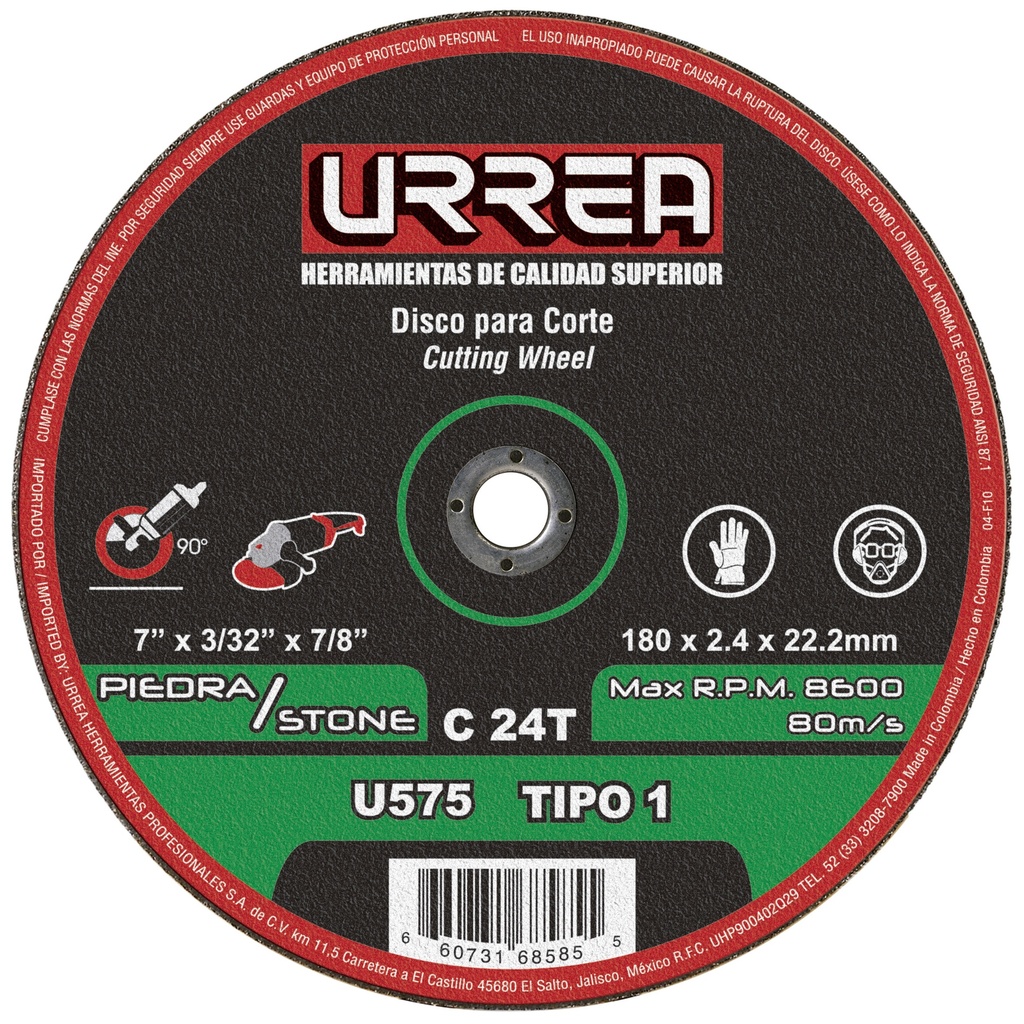 Disco abrasivo tipo 1 para piedra 7" x 3/32"