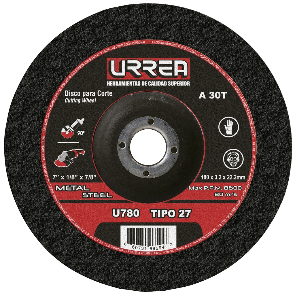 Disco abrasivo tipo 27 para metal 7" x 1/8"