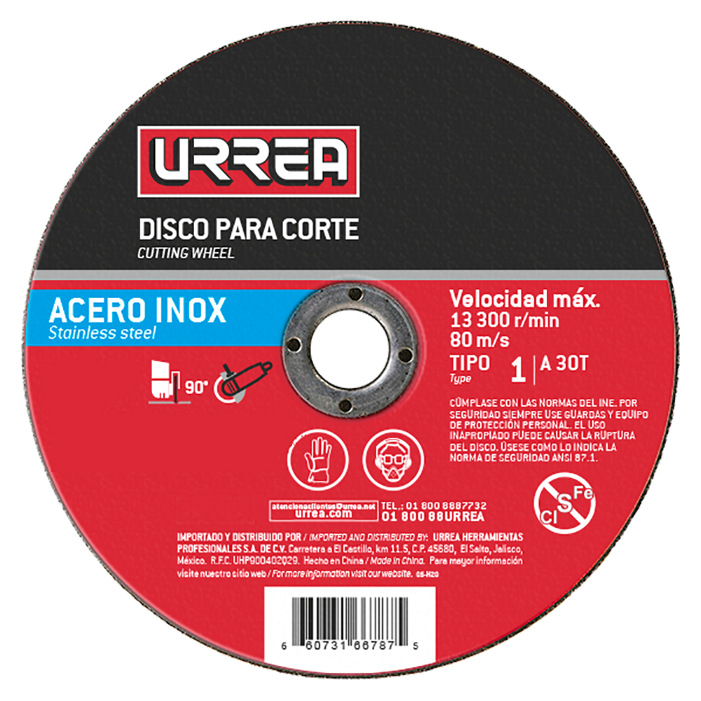 Disco abrasivo tipo 1 para acero inoxidable 4-1/2" x 3/64"