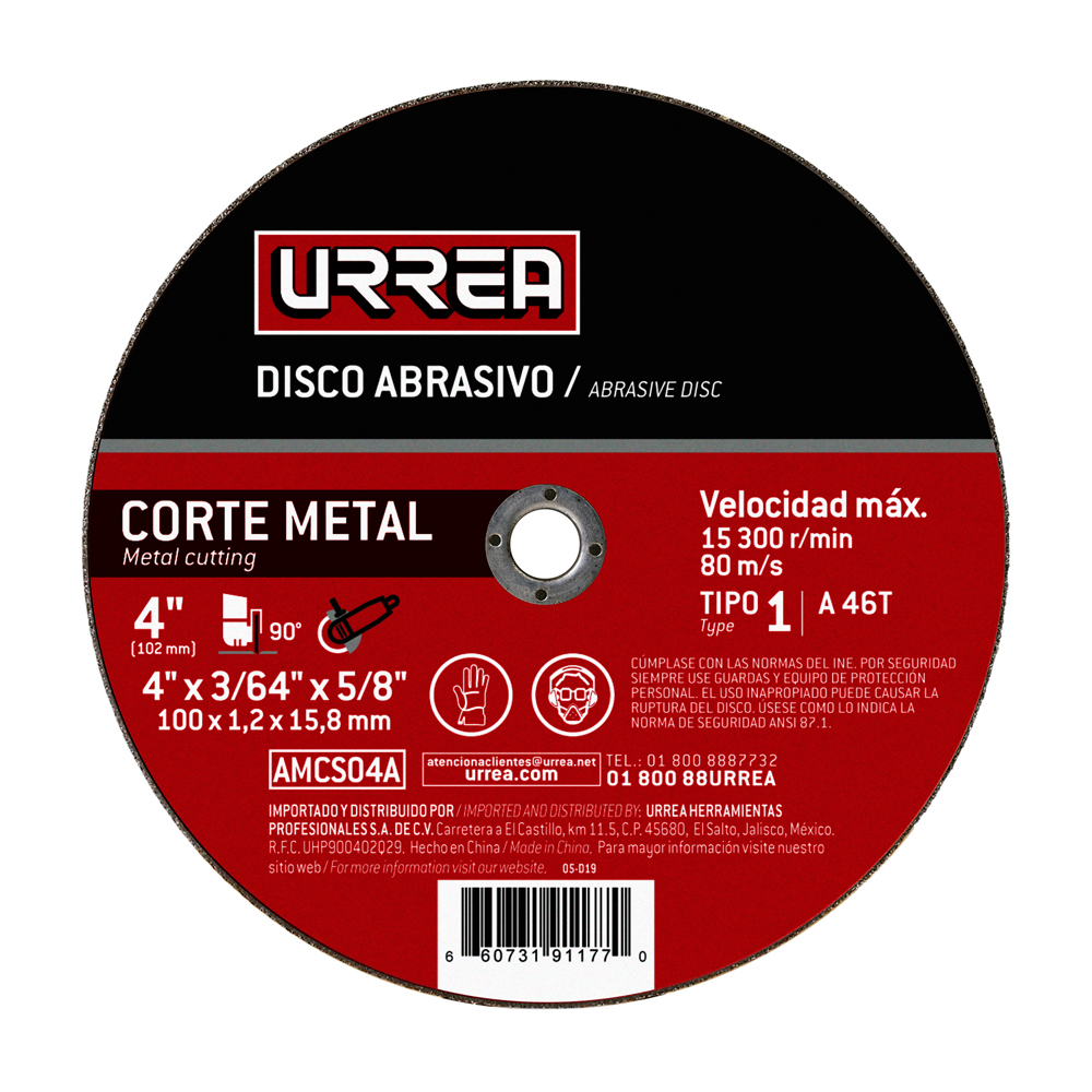 Disco abrasivo tipo 1 para metal 4" x 3/64"