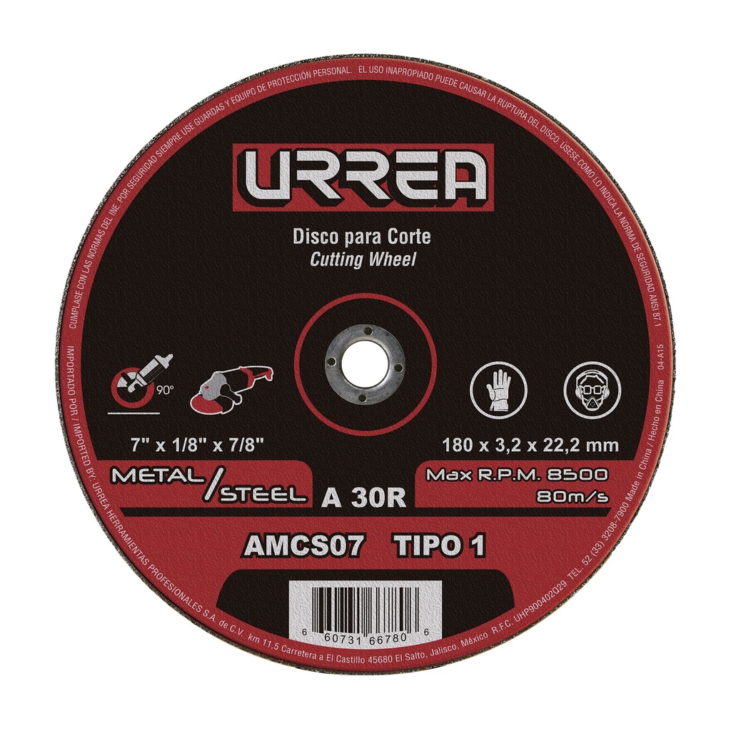 Disco abrasivo tipo 1 para metal 7" x 1/8"