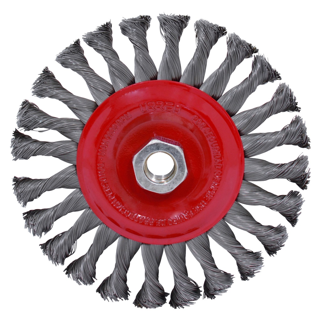 Carda circular trenzada alambre fino 6" x 0.35 mm con rosca  M14