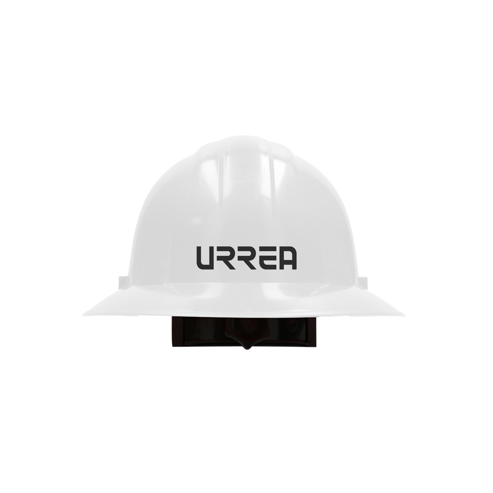 Casco de seguridad con ajuste de matraca ala ancha, color blanco