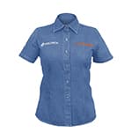 Camisa de mezclilla para dama, manga corta talla CH, Truper CAM-MEZ-DCS