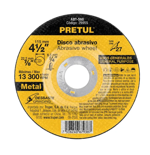 [29955] Disco Tipo 27 de 4-1/2' x 6.2 mm desbaste de metal, Pretul ABT-560