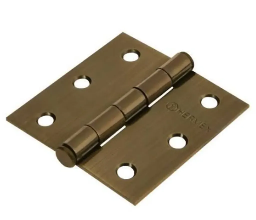 Bisagra cuadrada 3' acero latonado antiguo, plana, Hermex BC-302P