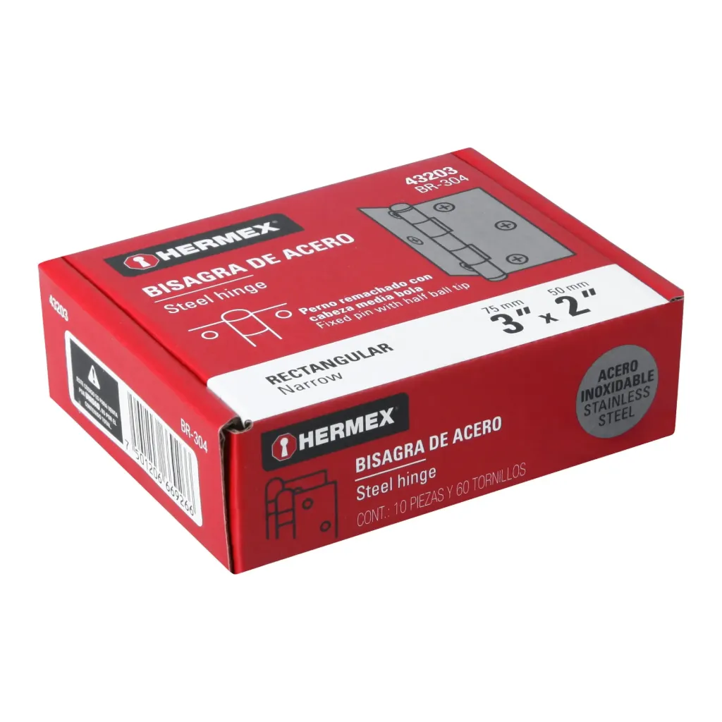 Bisagra rectangular 3' acero inoxidable, Hermex BR-304
