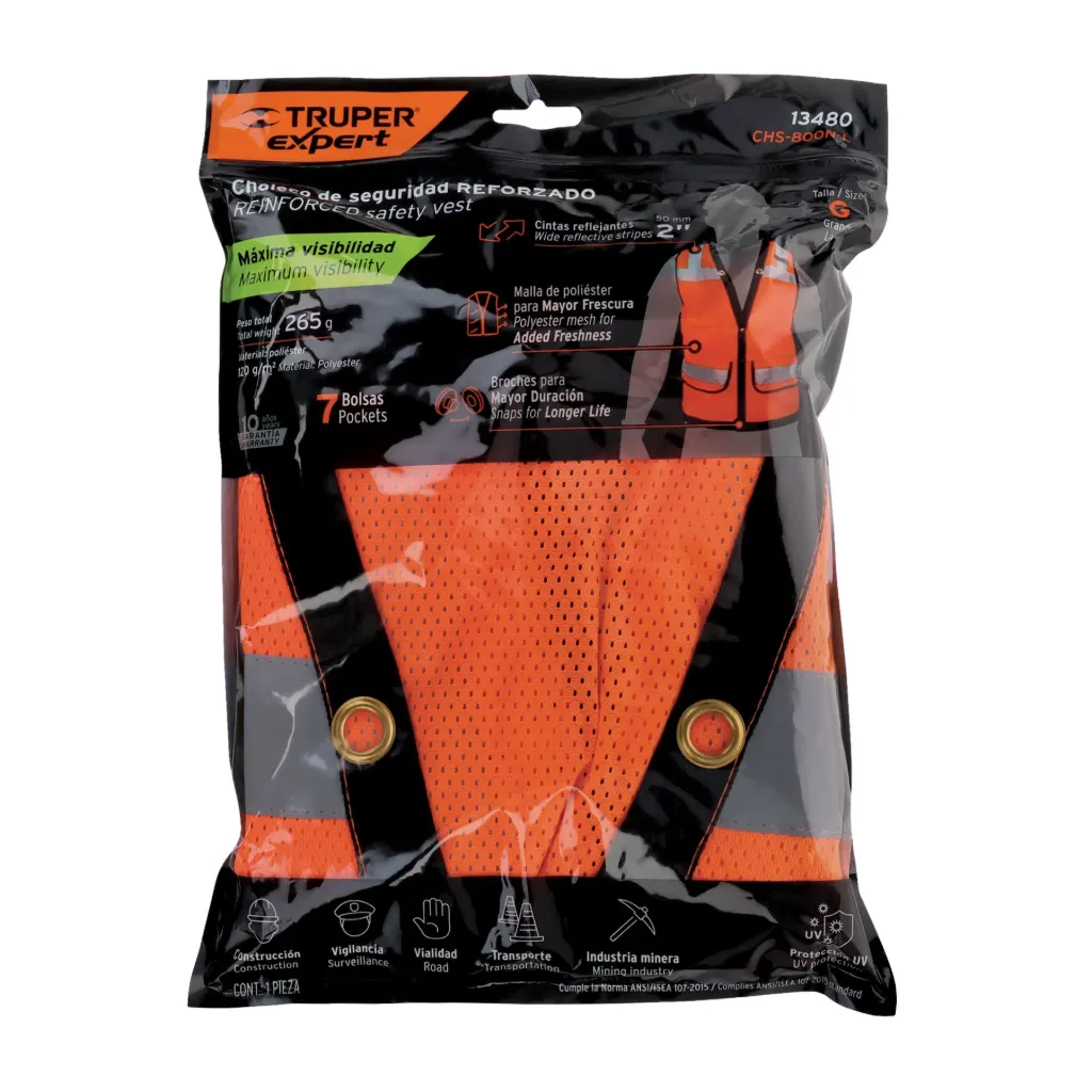 Chaleco seguridad reforzado naranja con bolsas, G, Expert CHS-800N-L