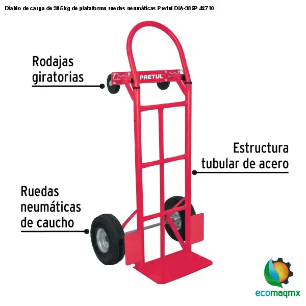 [42710] Diablo de carga de 385 kg, de plataforma, ruedas neumáticas DIA-385P
