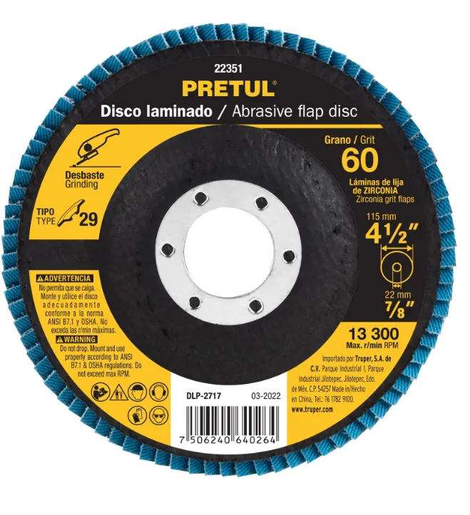 [22351] Disco 4-1/2' laminado grano 60 centro 7/8', Pretul DLP-2717