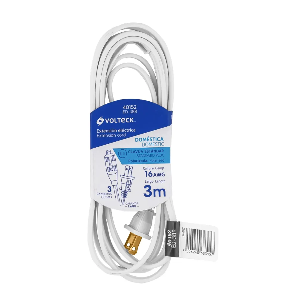 [40152] Extensión eléctrica doméstica 3 m blanca con clavija recta ED-3BR