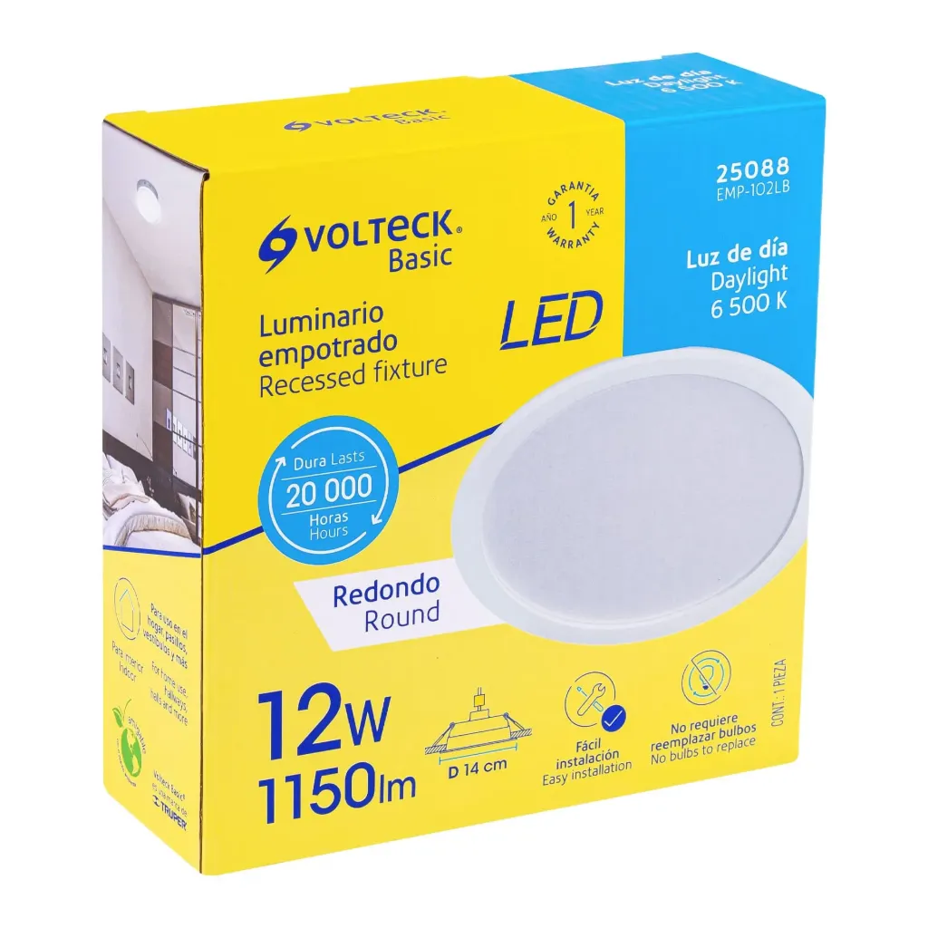 Luminario empotrado redondo de LED 12 W luz de día, Basic EMP-102LB
