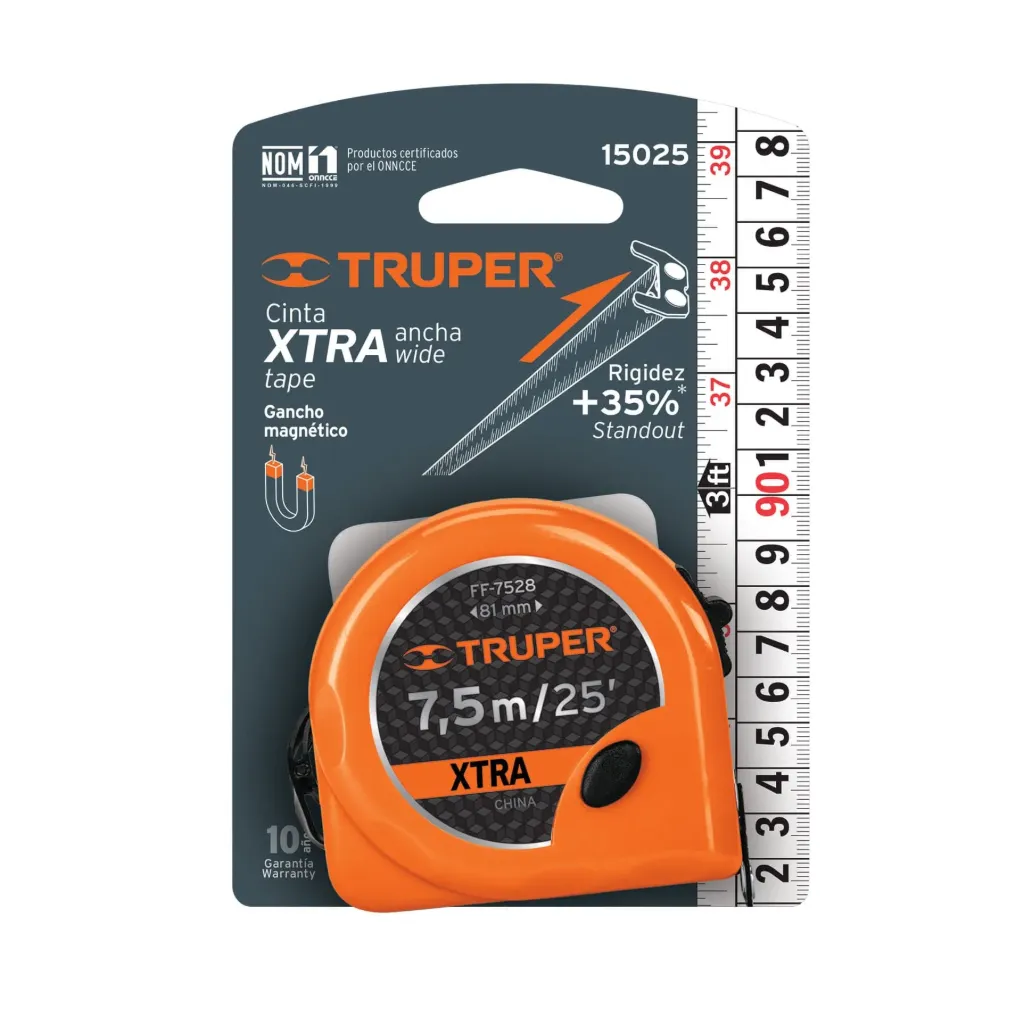 Flexómetro XTRA 7.5 m cinta extra ancha 28 mm, Truper FF-7528