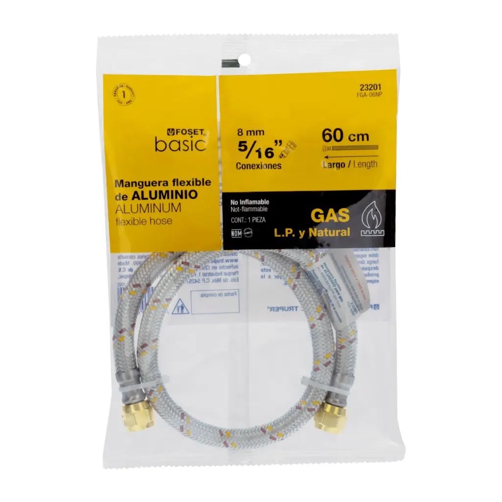 Manguera para gas, aluminio, 5/16' X 60 cm, Foset Basic FGA-06NP