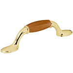 [43832] Jaladera de 76 mm latón brillante con inserto tipo madera JAL-0621