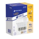 Pack de 4 lámparas de LED, A19, 9 W, luz cálida, Volteck LED-60CX4