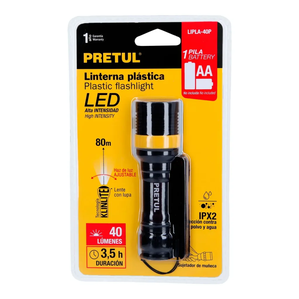 [28019] Linterna plástica 1 LED 40 lm de 1 pila AA, Pretul LIPLA-40P