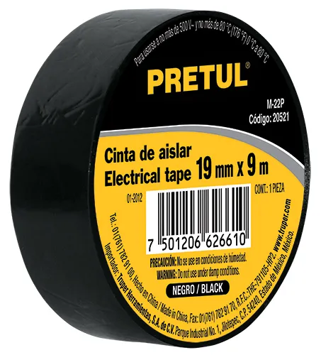 [20521] Cinta de aislar de 9 m x 19 mm, negra, Pretul M-22P