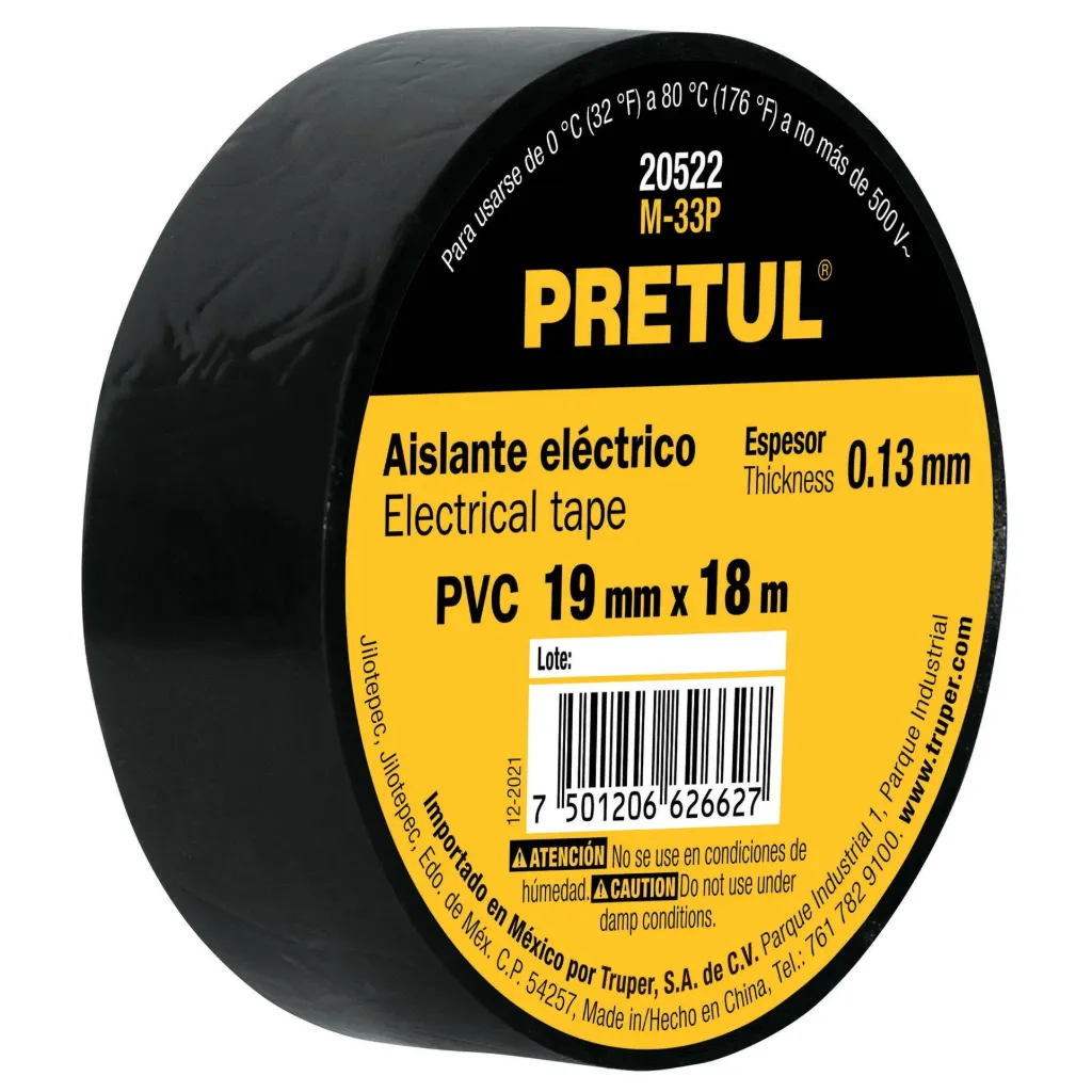 [20522] Cinta de aislar de 18 m x 19 mm, negra, Pretul M-33P
