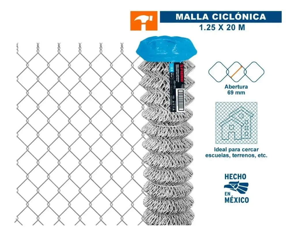 Rollo 20 m x 1 m malla ciclónica calibre 12.5 abertura 69 mm MACI-2690