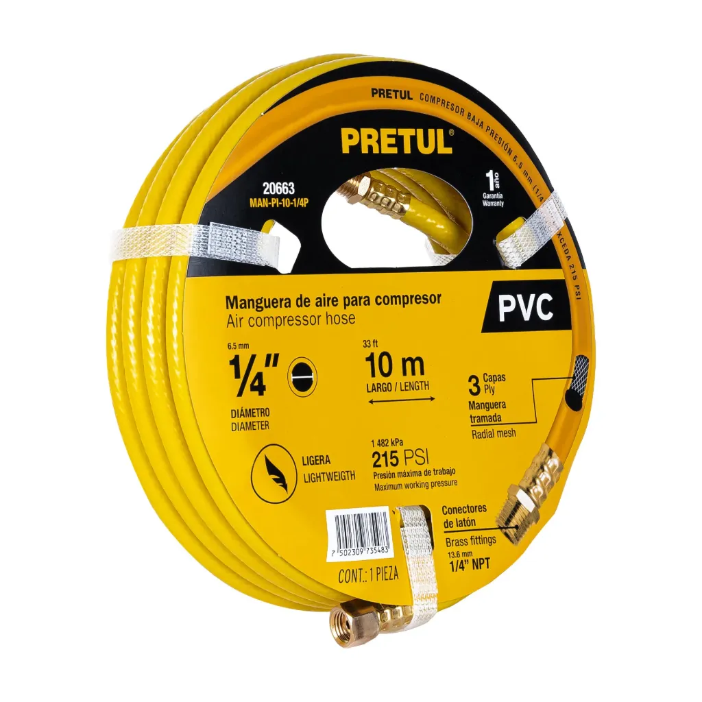 [20663] Manguera de PVC para compresor, 10 m x 1/4', Pretul MAN-PI-10-1/4P