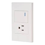 Placa armada 1 interruptor,1contacto,1.5mod,Española, blanco PA-APCO15-EB